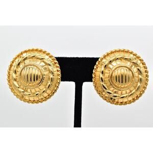 MACY Vintage Clip Earrings Round Heavy Chunky Gold Tone Rare Signed BinBF